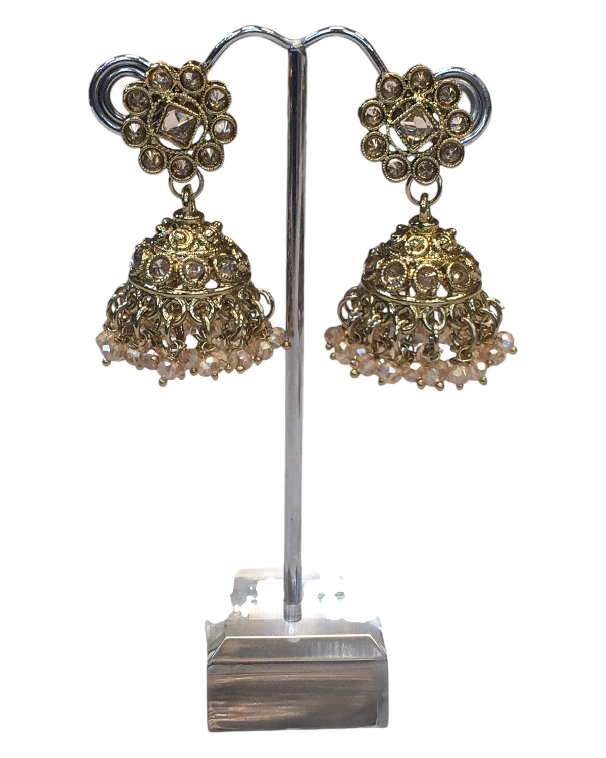 Champagne - Medium Size Antique Gold Finish Necklace Set with Earrings - PRI1786 11H24 - Prachy Creations
