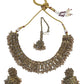 Champagne - Medium Size Antique Gold Finish Necklace Set with Earrings - PRI1786 11H24 - Prachy Creations