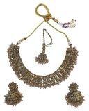 Champagne - Medium Size Antique Gold Finish Necklace Set with Earrings - PRI1786 11H24 - Prachy Creations
