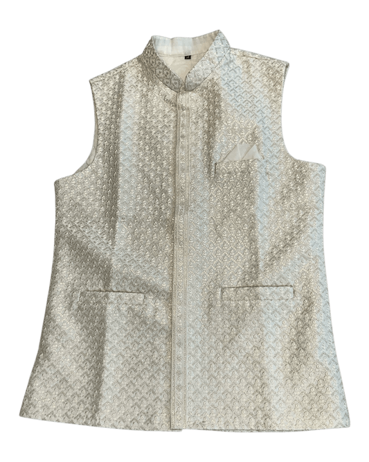 Champagne - Premium Self All Over Embroidered - Mens Indian Waistcoat - UK Stock - 24 hr Dispatch - KCS4787 03KR26 - Prachy Creations