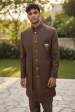 Chestnut Brown - PREMIUM Mens Knee Length Jacket with Long Waistcoat - Sherwani / Indo Western - Fantastic Fit - KCS6633 05RY25 - Prachy Creations