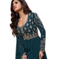 Chiffon - Teal Anarakali Long Dress with Trousers - Size 10 (Bust 36") - Inside Margin to let out ( 3 to 4")VF66571 TY 1024 - Prachy Creations
