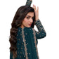 Chiffon - Teal Anarakali Long Dress with Trousers - Size 10 (Bust 36") - Inside Margin to let out ( 3 to 4")VF66571 TY 1024 - Prachy Creations