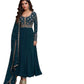 Chiffon - Teal Anarakali Long Dress with Trousers - Size 10 (Bust 36") - Inside Margin to let out ( 3 to 4")VF66571 TY 1024 - Prachy Creations