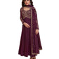 Chiffon - Wine Anarakali Long Dress with Trousers - Size 12 (Bust 38") - Inside Margin to let out ( 3 to 4")VF66572 TY 1024 - Prachy Creations