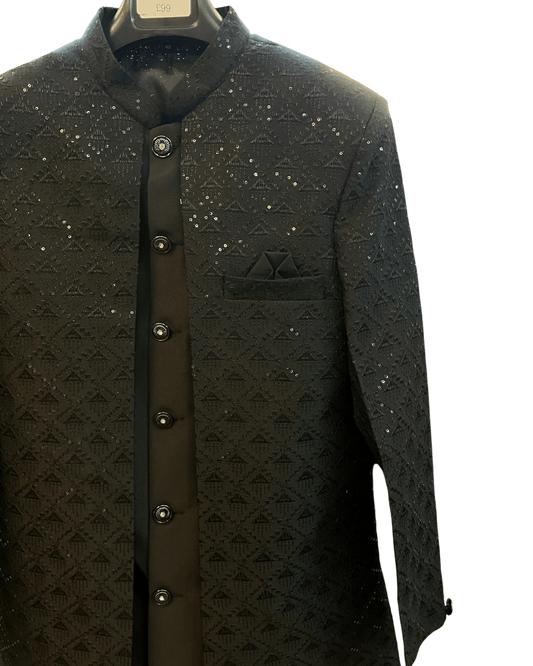 Classic Black - Mens Double Layered Sherwani / Indo-Western - Fantastic Value - KCS6625 06TT26 - Prachy Creations