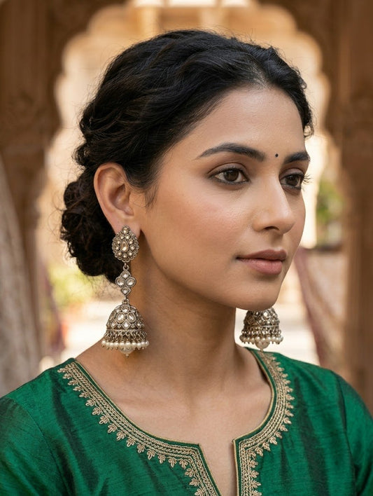Classic LCT & Pearl Statement Jhumka Earrings - Bollywood - Weddings - 15ER405 09R26 - Prachy Creations