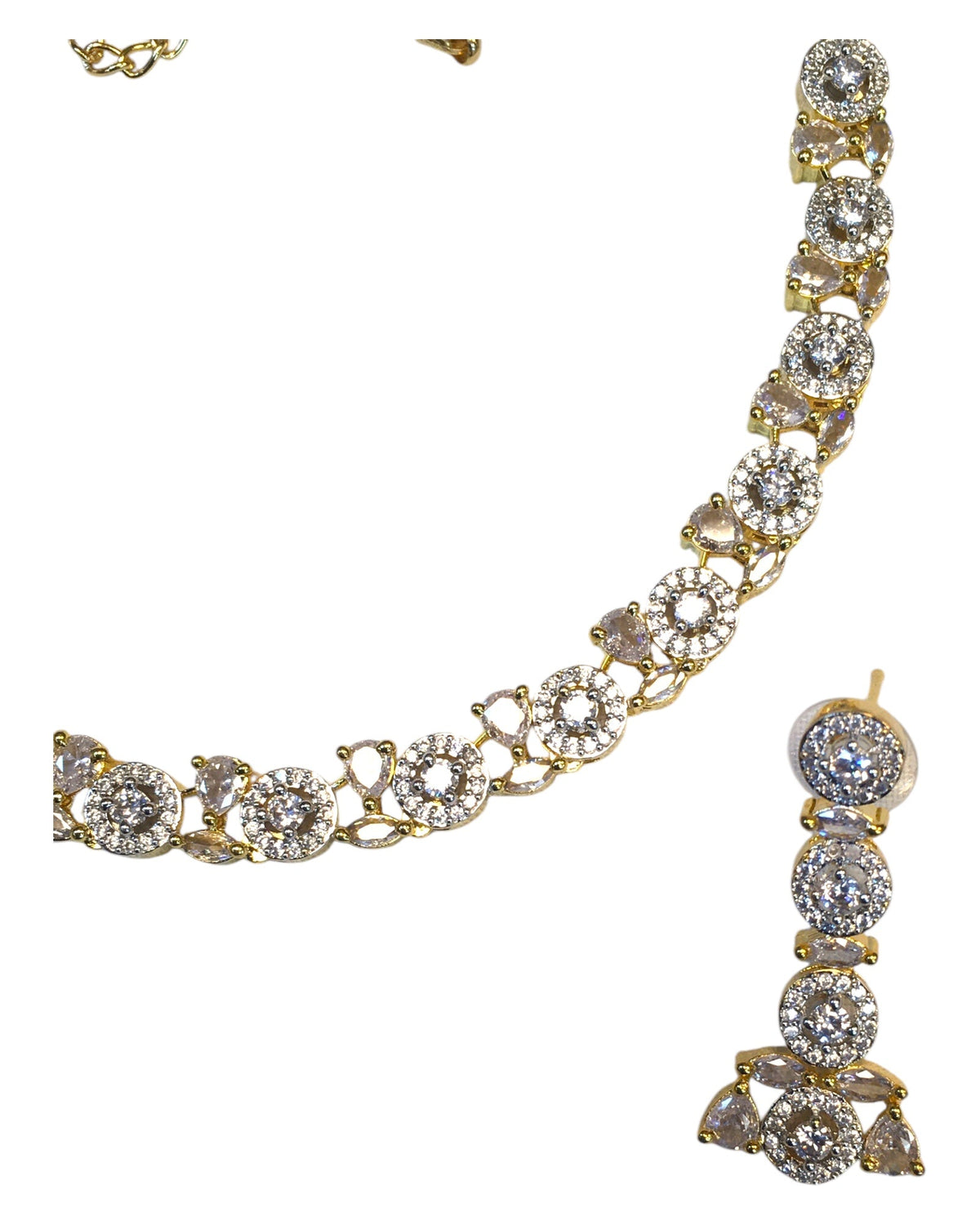 Clear - American Diamond Style Gold Finish Small Size Necklace Set with Earrings - AE2423 11C24 - Prachy Creations