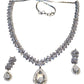 Clear - American Diamond Style Silver Finish Medium Size Necklace Set with Earrings - AE2424 11H24 - Prachy Creations