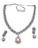 Clear - American Diamond Style Silver Finish Medium Size Necklace Set with Earrings - AE2424 11H24 - Prachy Creations