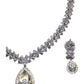 Clear - American Diamond Style Silver Finish Medium Size Necklace Set with Earrings - AE2424 11H24 - Prachy Creations