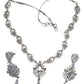Clear - American Diamond Style Silver Finish Small Size Necklace Set with Earrings - AE2421 11R24 - Prachy Creations