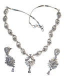 Clear - American Diamond Style Silver Finish Small Size Necklace Set with Earrings - AE2421 11R24 - Prachy Creations