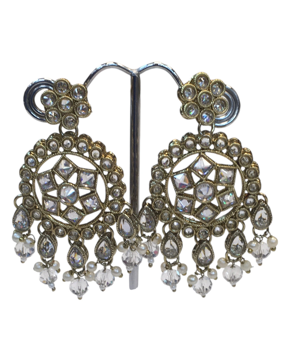 Clear - Large Size Antique Gold Finish Long Necklace Set with Earrings - RZ13 11KT24 - Prachy Creations