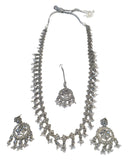 Clear - Large Size Silver Finish Long Necklace Set with Earrings - RZ13 11KT24 - Prachy Creations
