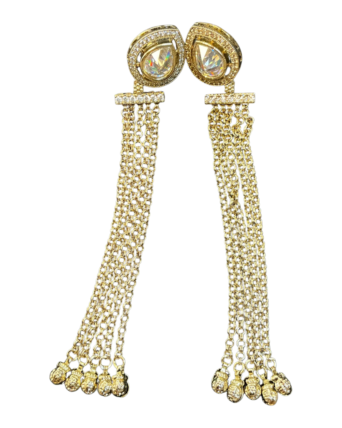Clear - Medium - Antique Gold Finish Traditional Earrings - Bollywood - Weddings - 15ER679 07P26 - Prachy Creations