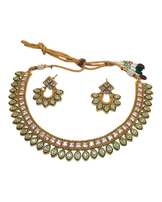 Clear - Medium Reverse Stone Necklace set - Gold Finish - Weddings - SV884 H 0923 - Prachy Creations