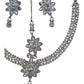Clear - Medium Size Silver Finish Necklace Set with Earrings & Head Piece /Tika- SLV80 11H24 - Prachy Creations