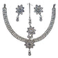 Clear - Medium Size Silver Finish Necklace Set with Earrings & Head Piece /Tika- SLV80 11H24 - Prachy Creations