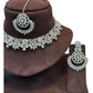Clear - Medium Size Silver Finish Necklace Set with Earrings & Tika Head piece - JD7468 R 0525 - Prachy Creations