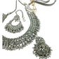 Clear / Pearl - Large Size Silver Finish Necklace Set with Earrings & Tika (Head Piece) - UK Stock - GGA17 08KK25 - Prachy Creations