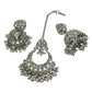 Clear / Pearl - Large Size Silver Finish Necklace Set with Earrings & Tika (Head Piece) - UK Stock - GGA17 08KK25 - Prachy Creations
