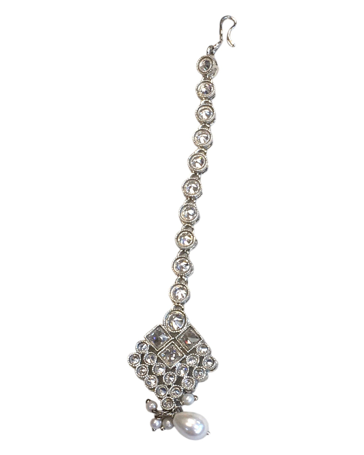 Clear - Silver Finish Medium Size Tika Head Piece - Indian Ladies Fashion Jewellery - AE2441 11Vp24 - Prachy Creations
