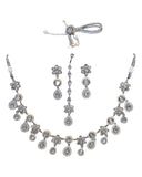 Clear - Silver Finish Necklace & Earrings Set - Bollywood - Weddings - KAJ1038 11KV24 - Prachy Creations