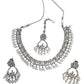 Clear - Silver Finish Necklace & Earrings Set - Bollywood - Weddings - KAJ1039 11KK24 - Prachy Creations
