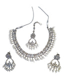 Clear - Silver Finish Necklace & Earrings Set - Bollywood - Weddings - KAJ1039 11KK24 - Prachy Creations