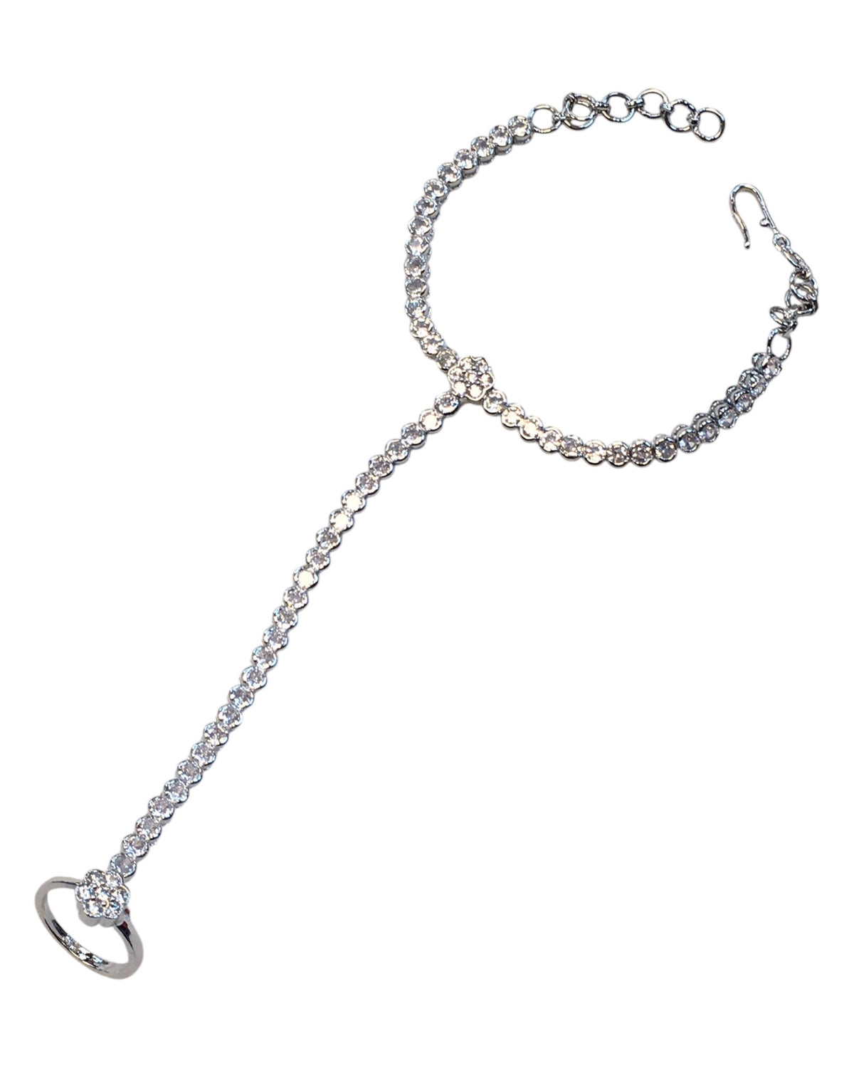 Clear - Silver Finish Panja / Indian Ladies Hand Accessory - Fashion Jewellery - Bollywood - Weddings - AE2443 11Jp24 - Prachy Creations