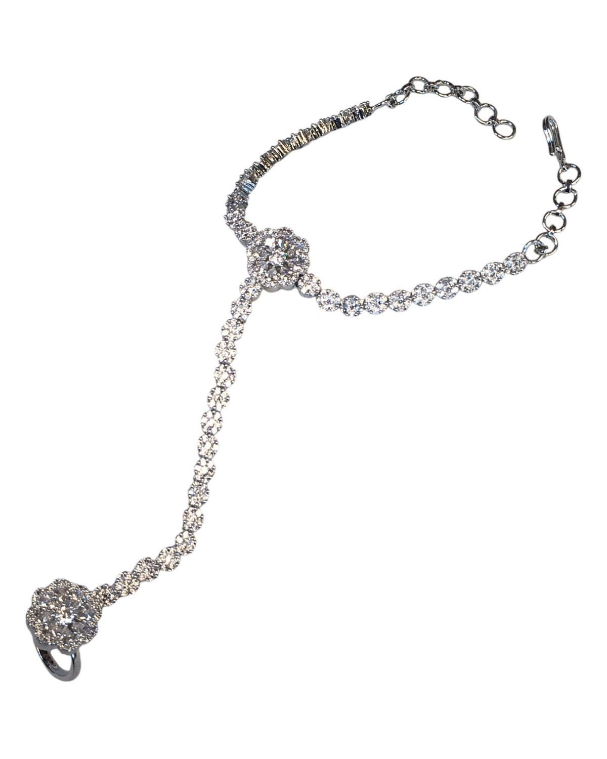 Clear - Silver Finish Panja / Indian Ladies Hand Accessory - Fashion Jewellery - Bollywood - Weddings - AE2444 11Rp24 - Prachy Creations
