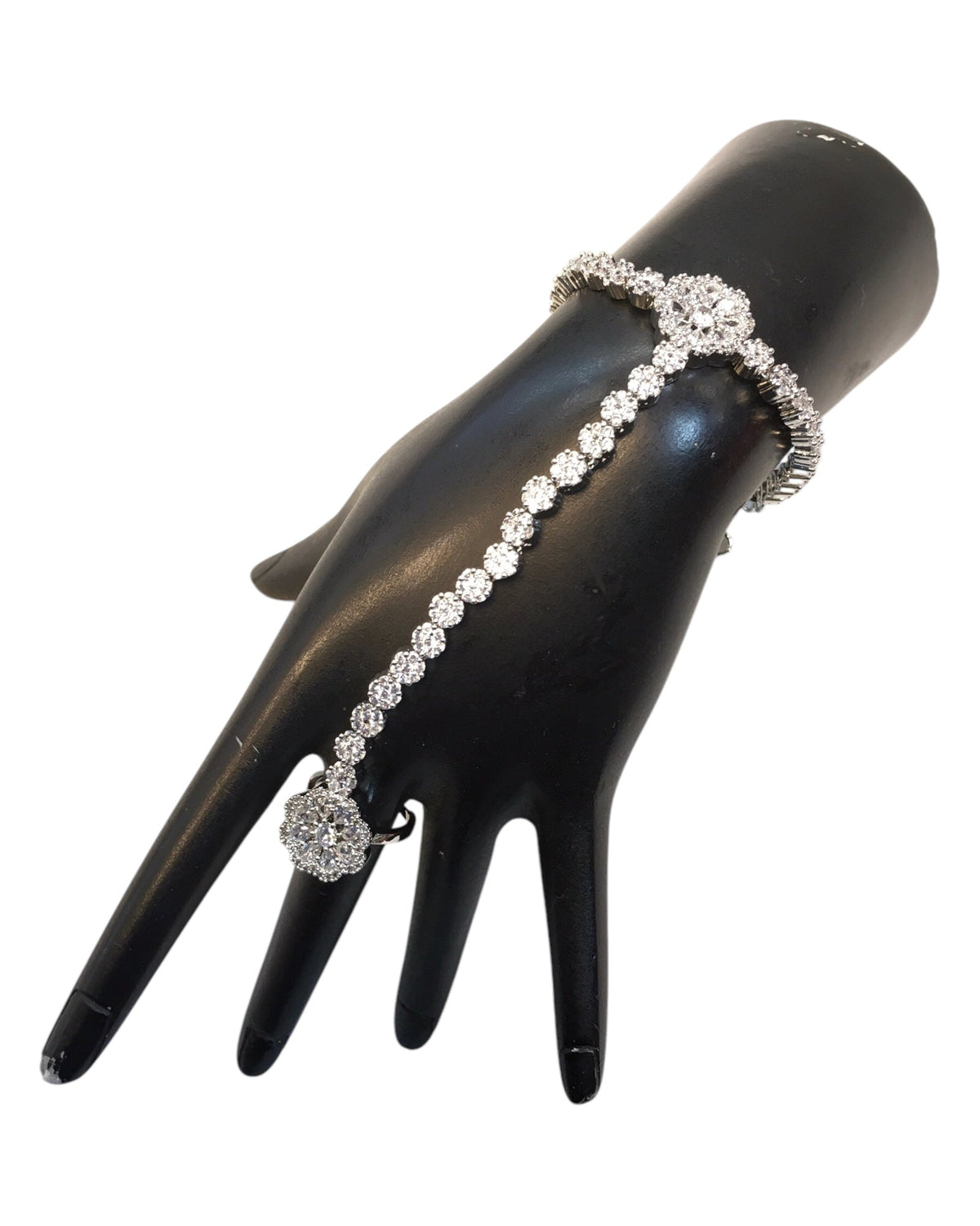 Clear - Silver Finish Panja / Indian Ladies Hand Accessory - Fashion Jewellery - Bollywood - Weddings - AE2444 11Rp24 - Prachy Creations