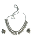 Clear / Silver - Medium Size Silver Finish Necklace Set with Earrings - RAK381 Rp - Prachy Creations