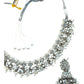 Clear / Silver - Medium Size Silver Finish Necklace Set with Earrings - RAK415 08A25 - Prachy Creations
