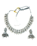 Clear / Silver - Medium Size Silver Finish Necklace Set with Earrings - RAK415 08A25 - Prachy Creations