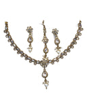 Clear - Small Size Antique Gold Finish Necklace Set with Earrings & Head Piece /Tika- SLV78 11Ap24 - Prachy Creations