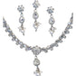 Clear - Small Size Silver Finish Necklace Set with Earrings & Head Piece /Tika- SLV78 11Ap24 - Prachy Creations