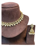 Clear White - Medium Size Antique Gold Finish Necklace Set with Earrings - RAK375 Pp - Prachy Creations