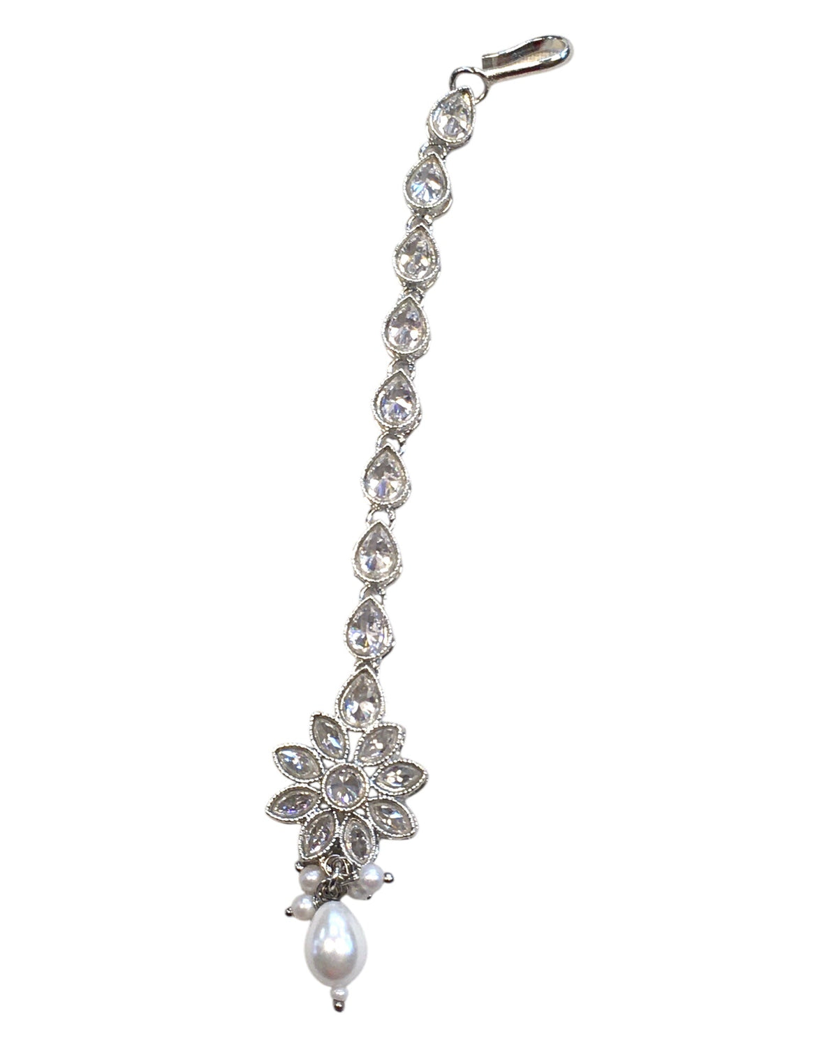Clear / White - Silver Finish Medium Size Tika Head Piece - Indian Ladies Fashion Jewellery - AE2437 11Vp24 - Prachy Creations