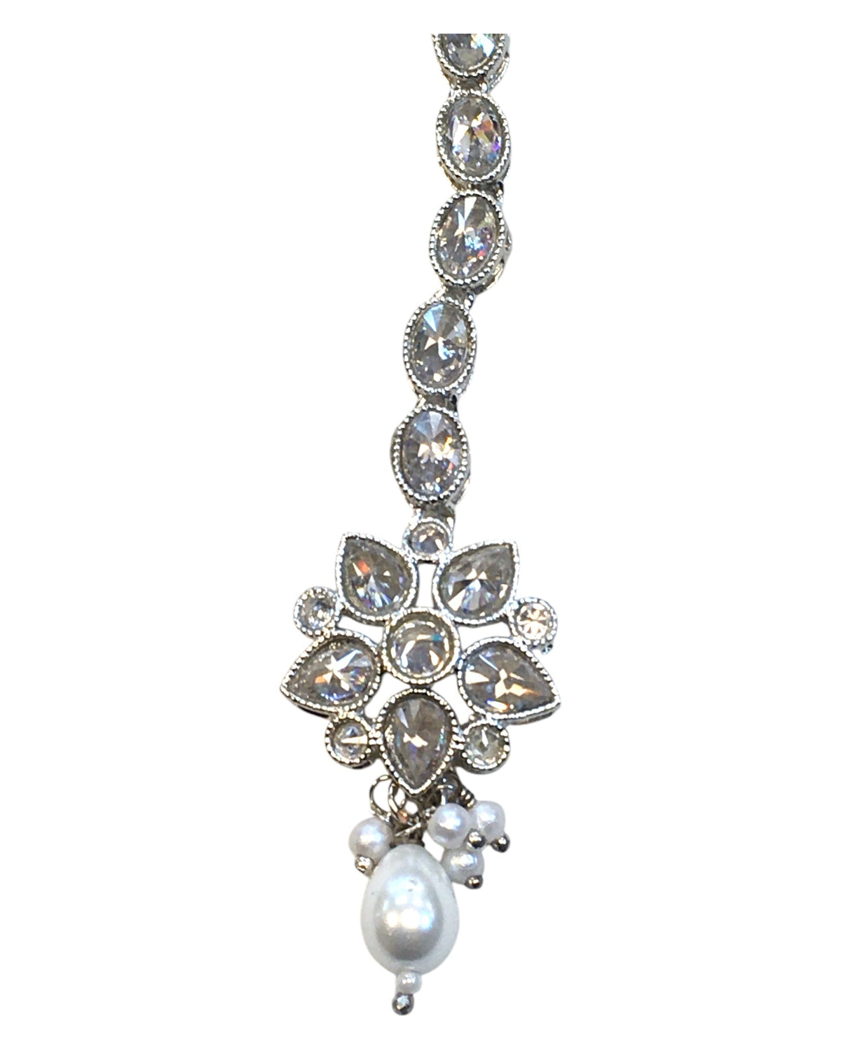 Clear / White - Silver Finish Small Size Tika Head Piece - Indian Ladies Fashion Jewellery - AE2434 11Vp24 - Prachy Creations