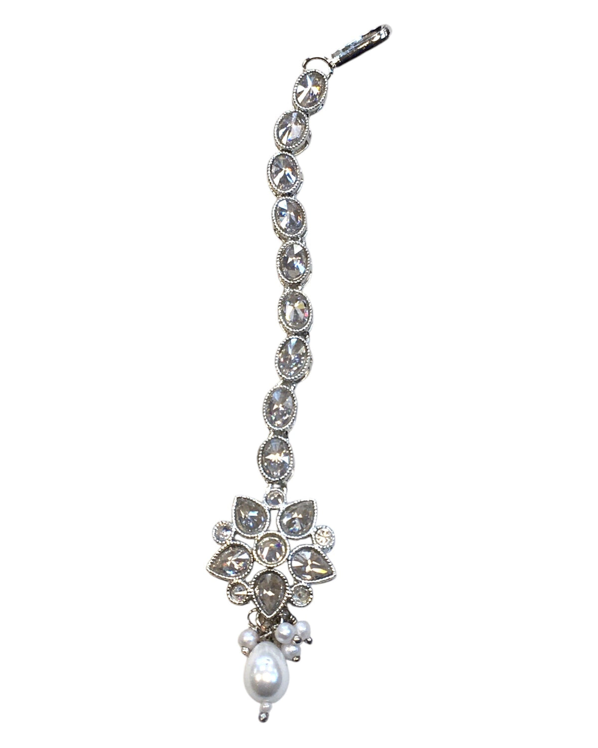 Clear / White - Silver Finish Small Size Tika Head Piece - Indian Ladies Fashion Jewellery - AE2434 11Vp24 - Prachy Creations