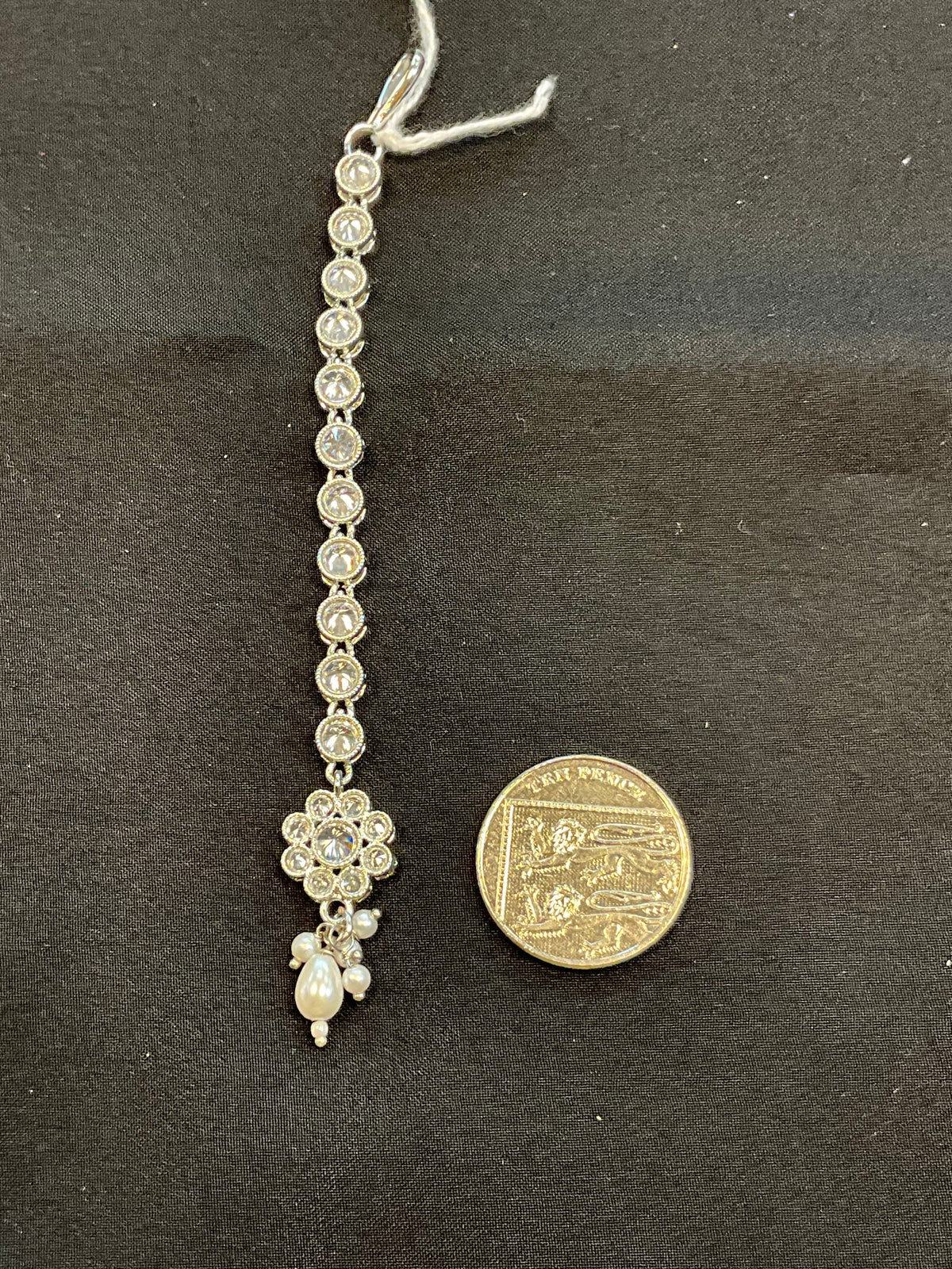Clear / White - Silver Finish Small Size Tika Head Piece - Indian Ladies Fashion Jewellery - AE2436 11Vp24 - Prachy Creations