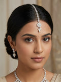 Clear / White - Silver Finish Small Size Tika Head Piece - Indian Ladies Fashion Jewellery - AE2436 11Vp24 - Prachy Creations