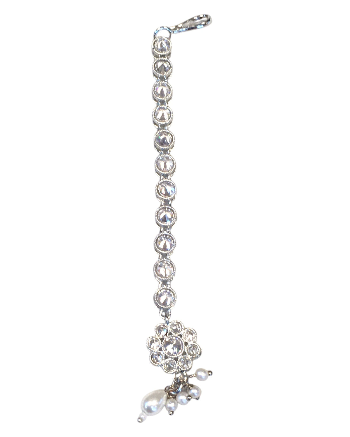 Clear / White - Silver Finish Small Size Tika Head Piece - Indian Ladies Fashion Jewellery - AE2436 11Vp24 - Prachy Creations