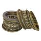 Clear White Stone and Pearl - Antique Gold Finish Bangles Set (Set of 18) - UK stock - SM, M, L, XL JAN2611 05P25 - Prachy Creations