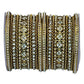 Clear White Stone and Pearl - Antique Gold Finish Bangles Set (Set of 18) - UK stock - SM, M, L, XL JAN2611 05P25 - Prachy Creations