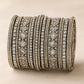 Clear White Stone and Pearl - Silver Finish Bangles Set (Set of 18) - UK stock - SM, M, L, XL JAN2611 05P25 - Prachy Creations