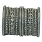 Clear White Stone and Pearl - Silver Finish Bangles Set (Set of 18) - UK stock - SM, M, L, XL JAN2611 05P25 - Prachy Creations