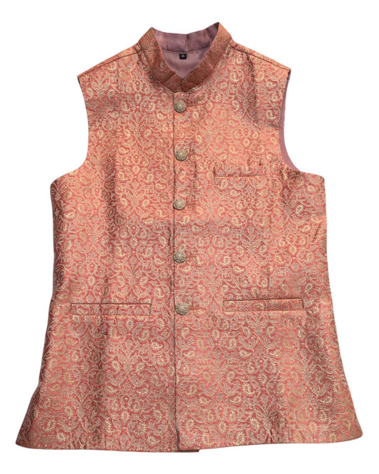 Coral - Banarasi Handloom Brocade Mens Waistcoat - UK Stock- Dispatch in 24 hrs - KCS241102 KK - Prachy Creations